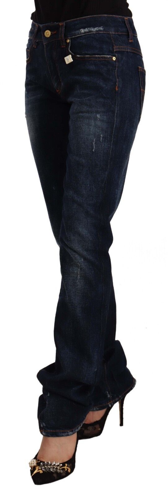 Jean droit taille moyenne en denim de coton délavé bleu foncé GF Ferre