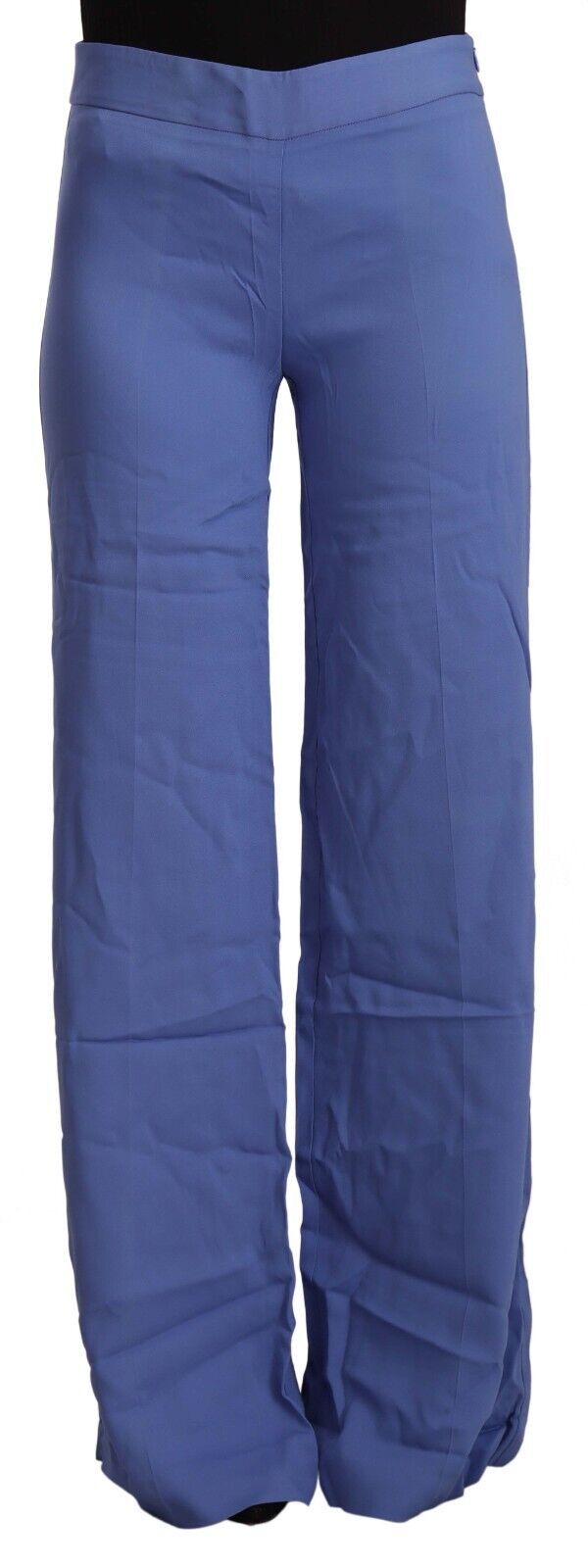 PAROSH Blauwe hoge taille viscose rechte wijde broek