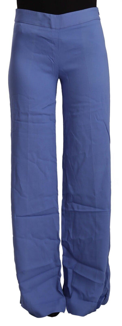 PAROSH Blauwe hoge taille viscose rechte wijde broek