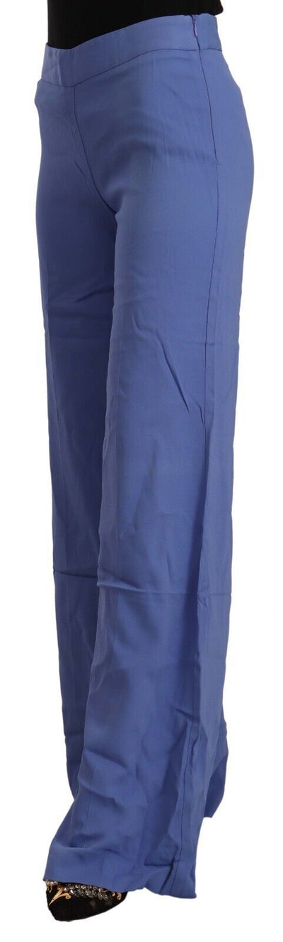 PAROSH Blauwe hoge taille viscose rechte wijde broek