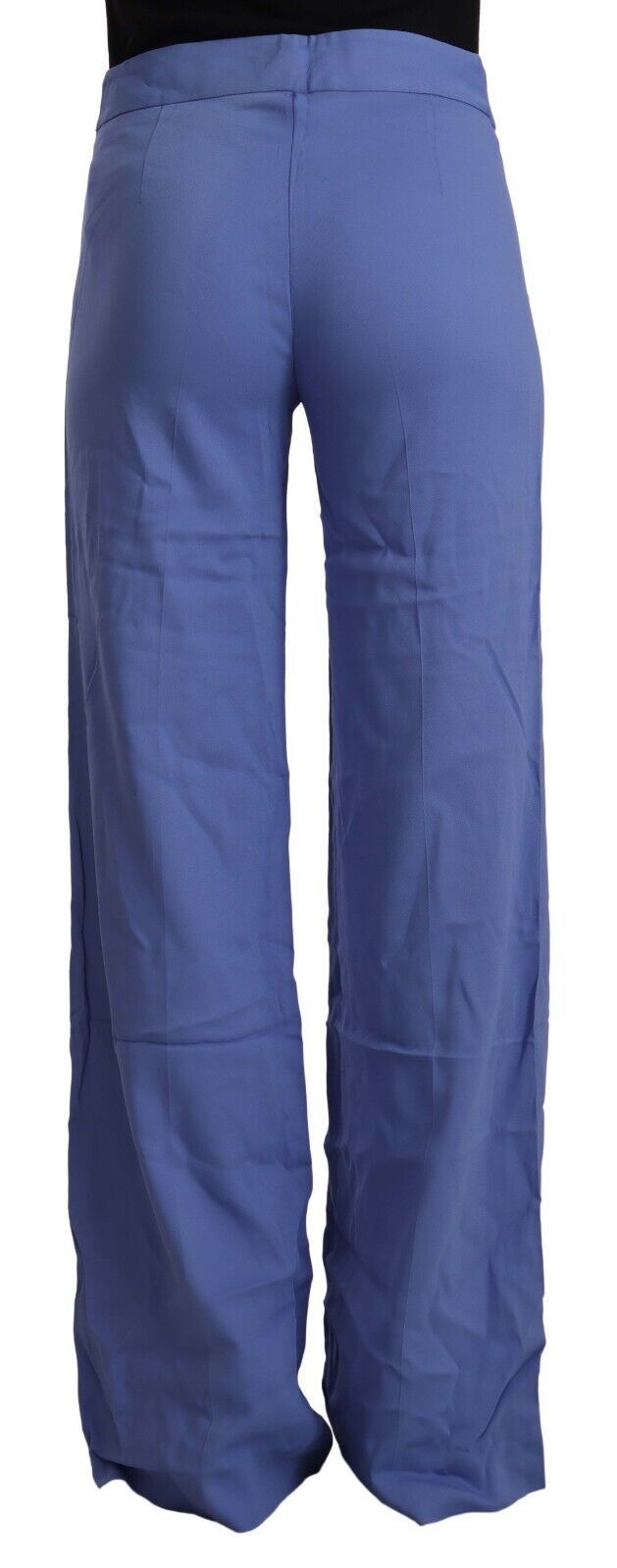 PAROSH Blauwe hoge taille viscose rechte wijde broek