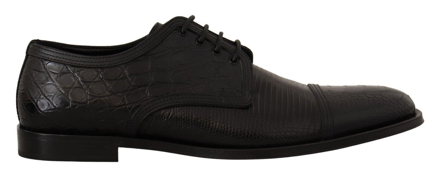 Dolce &amp; Gabbana Zwarte Exotische Leren Veterschoenen Formele Derby Schoenen