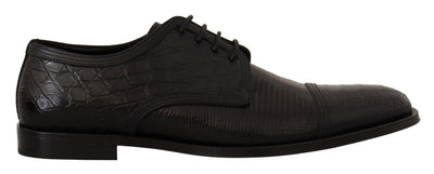 Dolce &amp; Gabbana Zwarte Exotische Leren Veterschoenen Formele Derby Schoenen