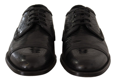 Dolce &amp; Gabbana Zwarte Exotische Leren Veterschoenen Formele Derby Schoenen