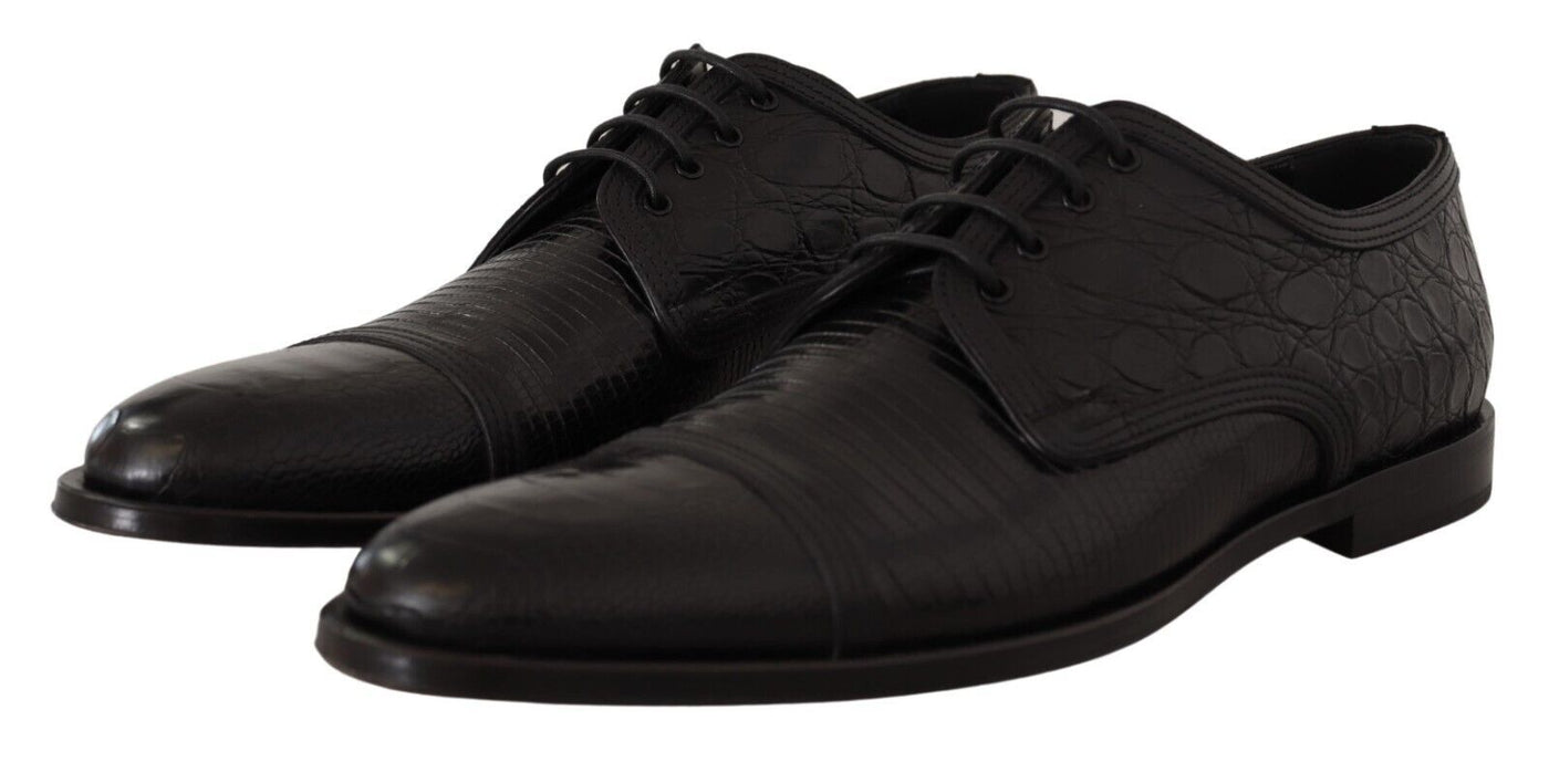 Dolce &amp; Gabbana Zwarte Exotische Leren Veterschoenen Formele Derby Schoenen