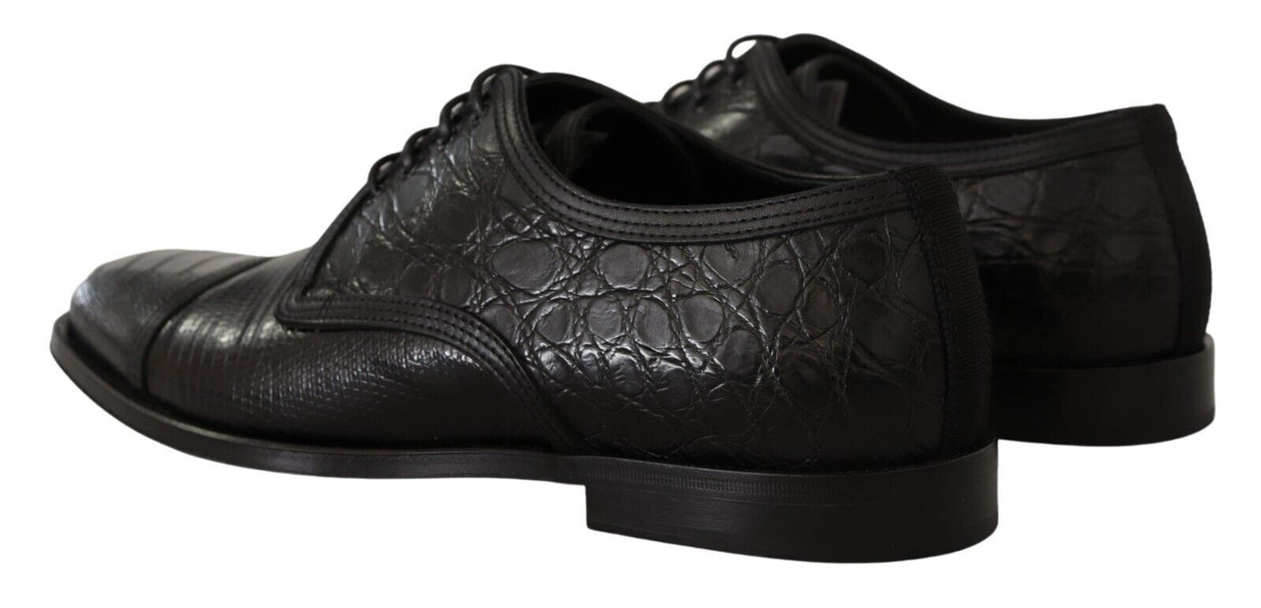 Dolce &amp; Gabbana Zwarte Exotische Leren Veterschoenen Formele Derby Schoenen