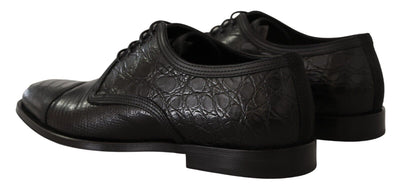 Dolce &amp; Gabbana Zwarte Exotische Leren Veterschoenen Formele Derby Schoenen