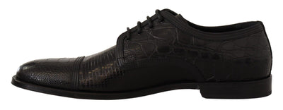 Dolce &amp; Gabbana Zwarte Exotische Leren Veterschoenen Formele Derby Schoenen