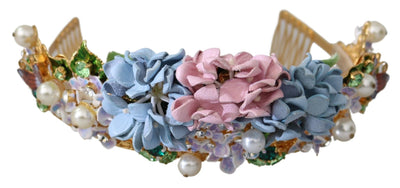 Dolce &amp; Gabbana Gouden Kristal Paarse Hortensia Hoofdband Kroon Diadeem