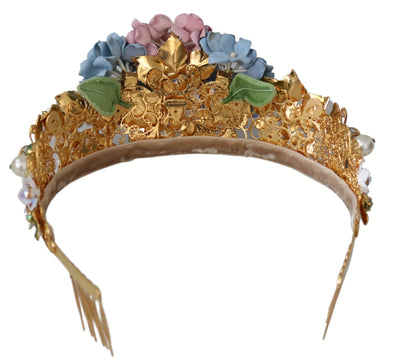 Dolce &amp; Gabbana Gouden Kristal Paarse Hortensia Hoofdband Kroon Diadeem
