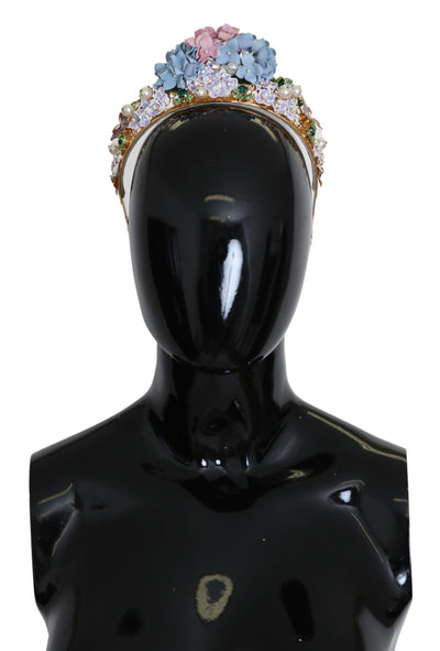 Dolce &amp; Gabbana Gouden Kristal Paarse Hortensia Hoofdband Kroon Diadeem