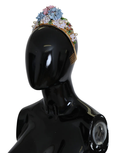 Dolce &amp; Gabbana Gouden Kristal Paarse Hortensia Hoofdband Kroon Diadeem