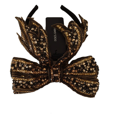 Dolce &amp; Gabbana Gouden Kristallen Kralen Pailletten Zijden Strik Hoofdband Diadeem