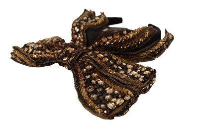 Dolce &amp; Gabbana Gouden Kristallen Kralen Pailletten Zijden Strik Hoofdband Diadeem