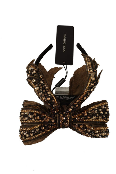 Dolce &amp; Gabbana Gouden Kristallen Kralen Pailletten Zijden Strik Hoofdband Diadeem