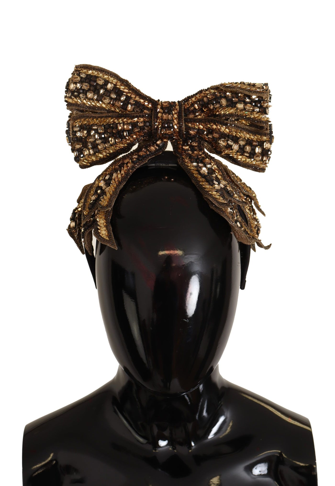 Dolce &amp; Gabbana Gouden Kristallen Kralen Pailletten Zijden Strik Hoofdband Diadeem