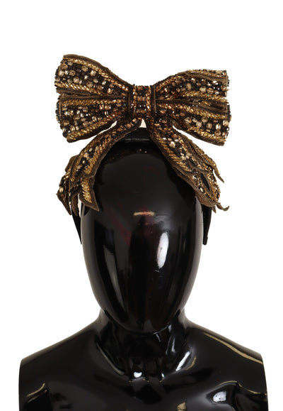 Dolce &amp; Gabbana Gouden Kristallen Kralen Pailletten Zijden Strik Hoofdband Diadeem