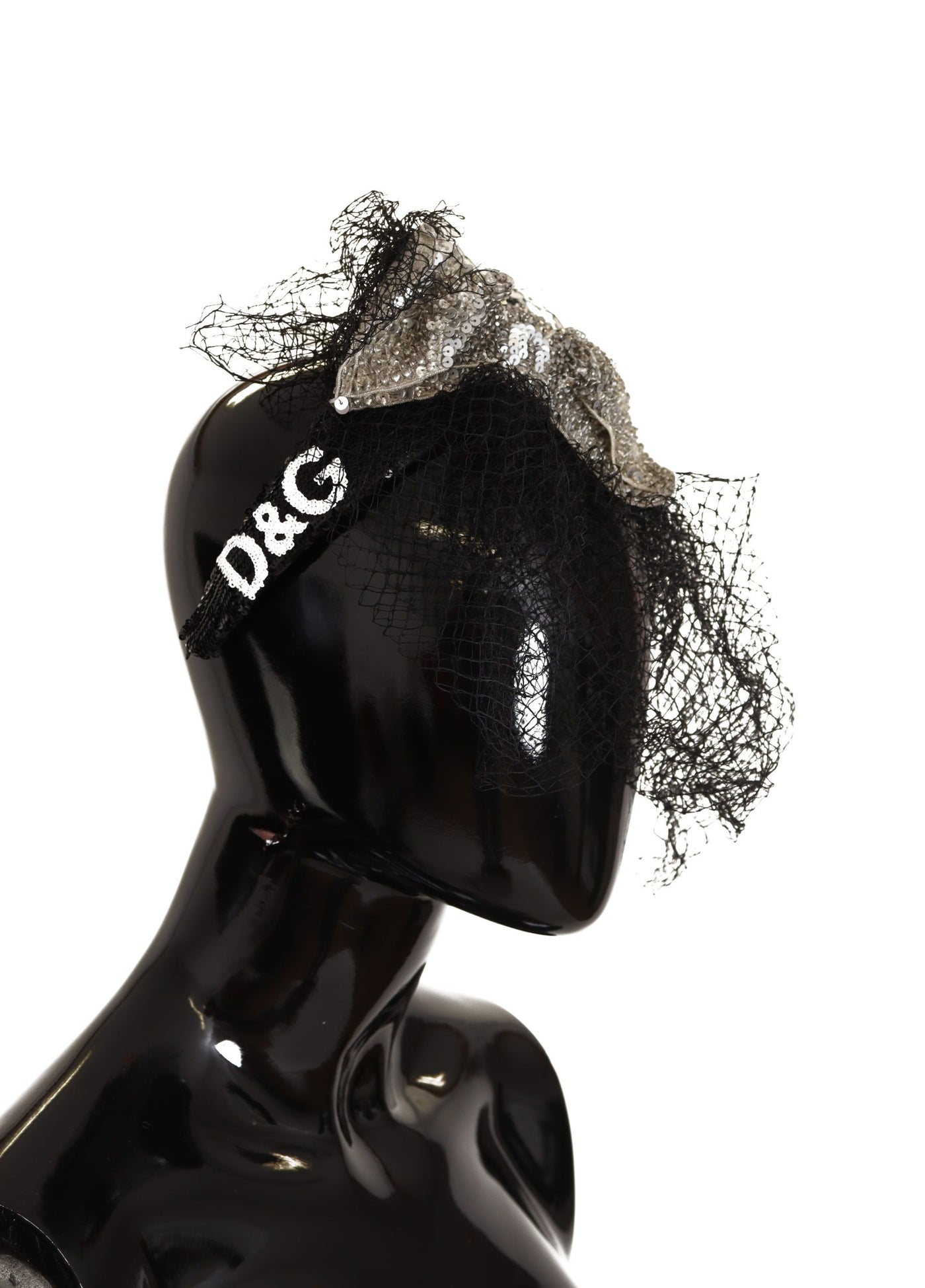 Dolce &amp; Gabbana Zwarte Logo Pailletten Fascinator Diadeem Hoofdband