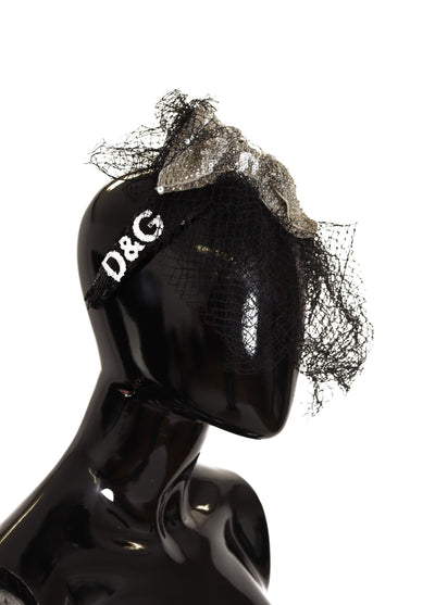 Dolce &amp; Gabbana Zwarte Logo Pailletten Fascinator Diadeem Hoofdband