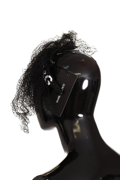 Dolce &amp; Gabbana Zwarte Logo Pailletten Fascinator Diadeem Hoofdband