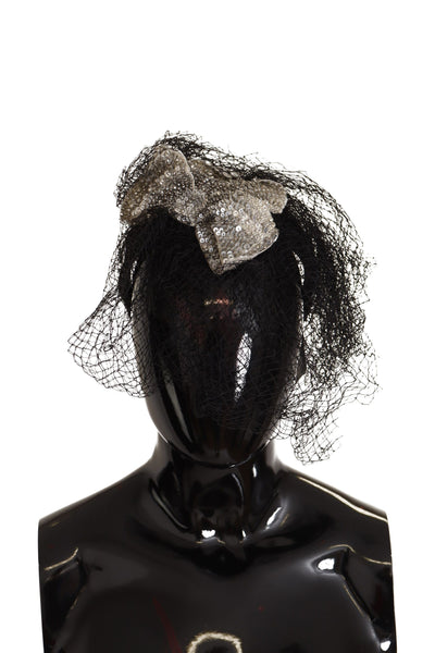 Dolce &amp; Gabbana Zwarte Logo Pailletten Fascinator Diadeem Hoofdband