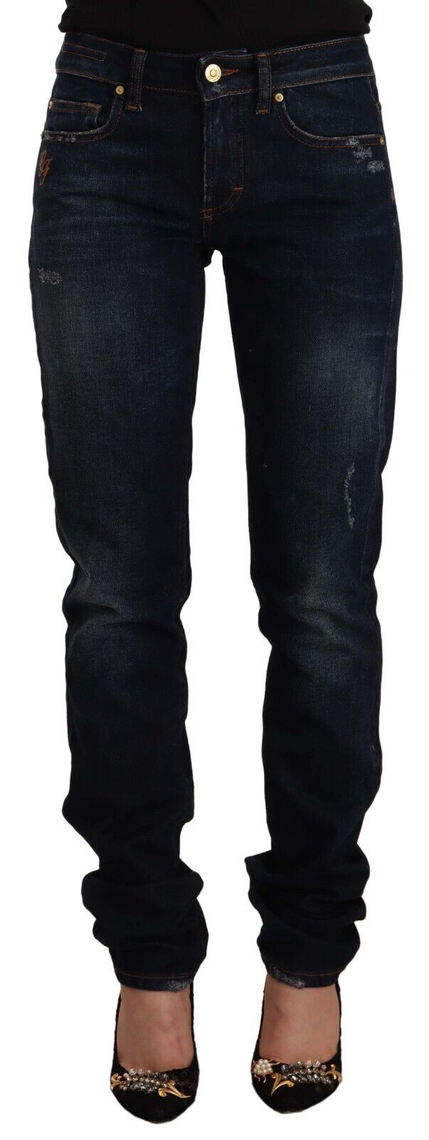 GF Ferre donkerblauwe gewassen skinny jeans van katoen met middelhoge taille