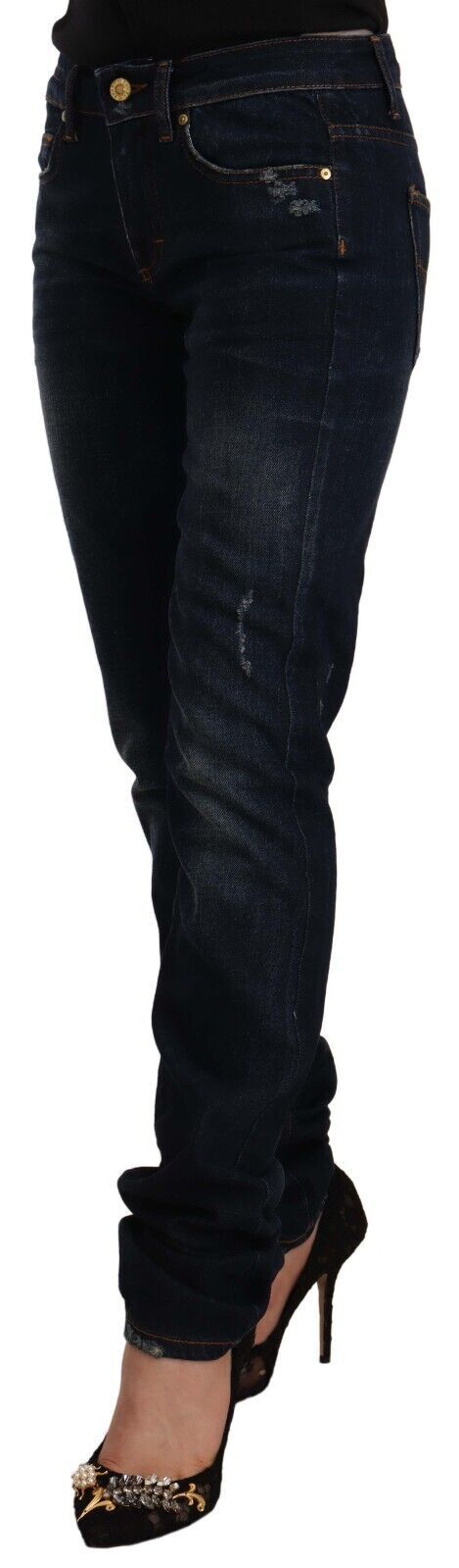 GF Ferre donkerblauwe gewassen skinny jeans van katoen met middelhoge taille