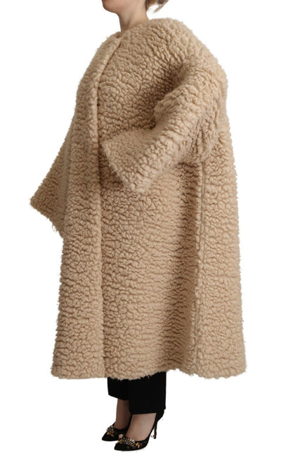 Dolce &amp; Gabbana beige kasjmier wol imitatiebont jas