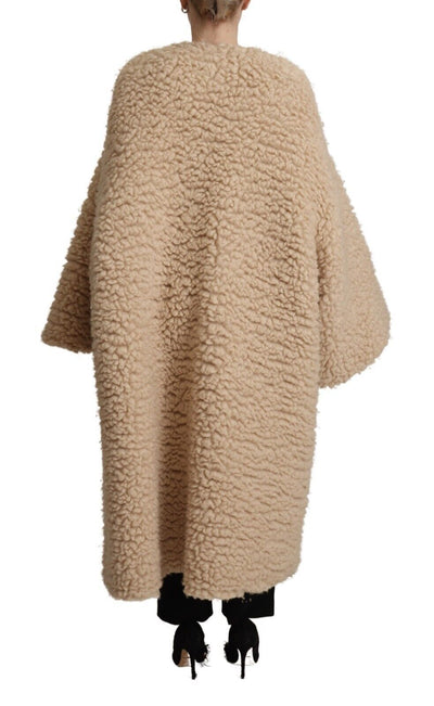 Dolce &amp; Gabbana beige kasjmier wol imitatiebont jas