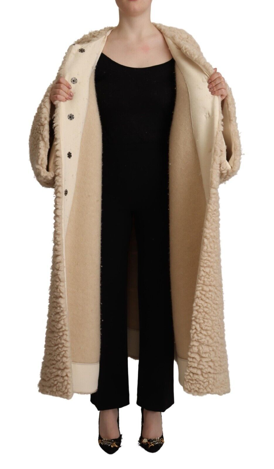 Dolce &amp; Gabbana beige kasjmier wol imitatiebont jas