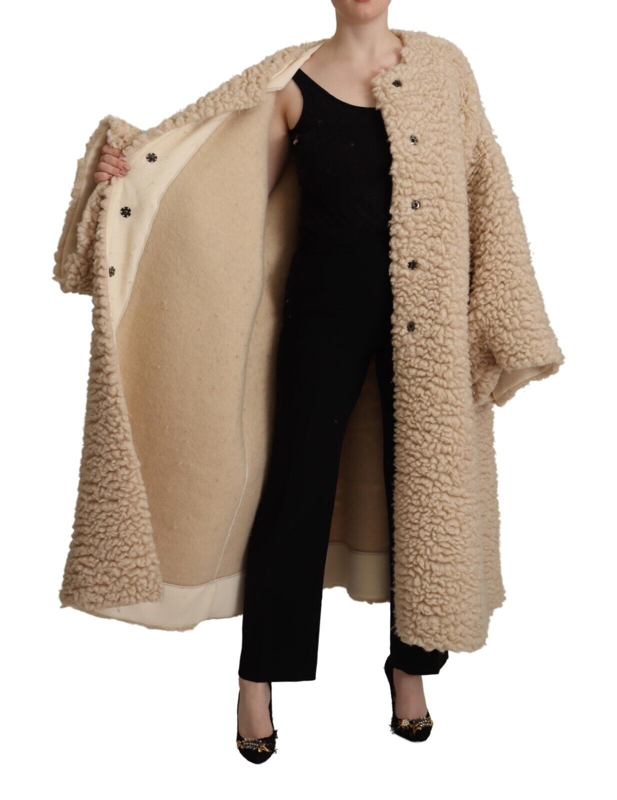 Dolce &amp; Gabbana beige kasjmier wol imitatiebont jas