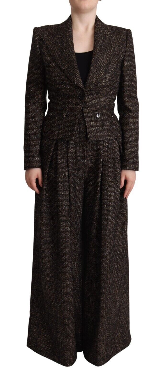 Dolce &amp; Gabbana Ensemble veste et pantalon 2 pièces en laine marron foncé à boutonnage simple