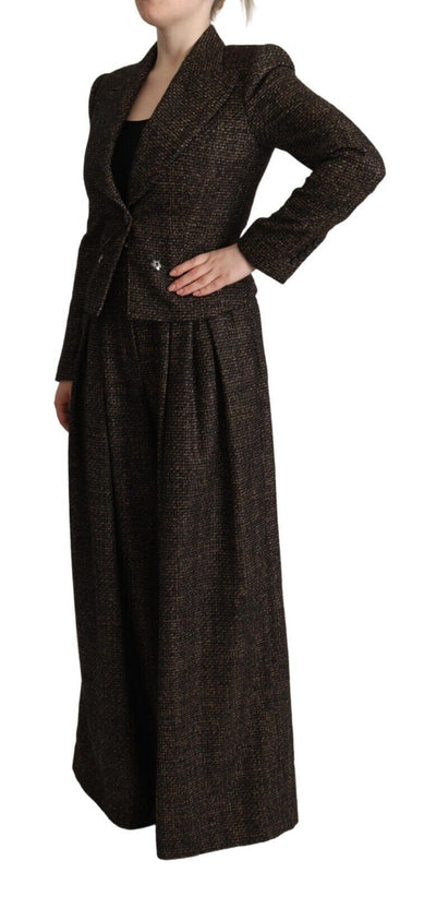 Dolce &amp; Gabbana Ensemble veste et pantalon 2 pièces en laine marron foncé à boutonnage simple
