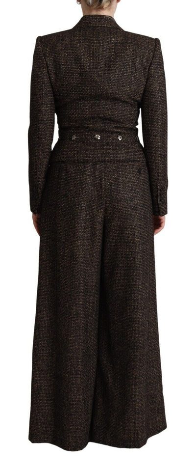 Dolce &amp; Gabbana Ensemble veste et pantalon 2 pièces en laine marron foncé à boutonnage simple