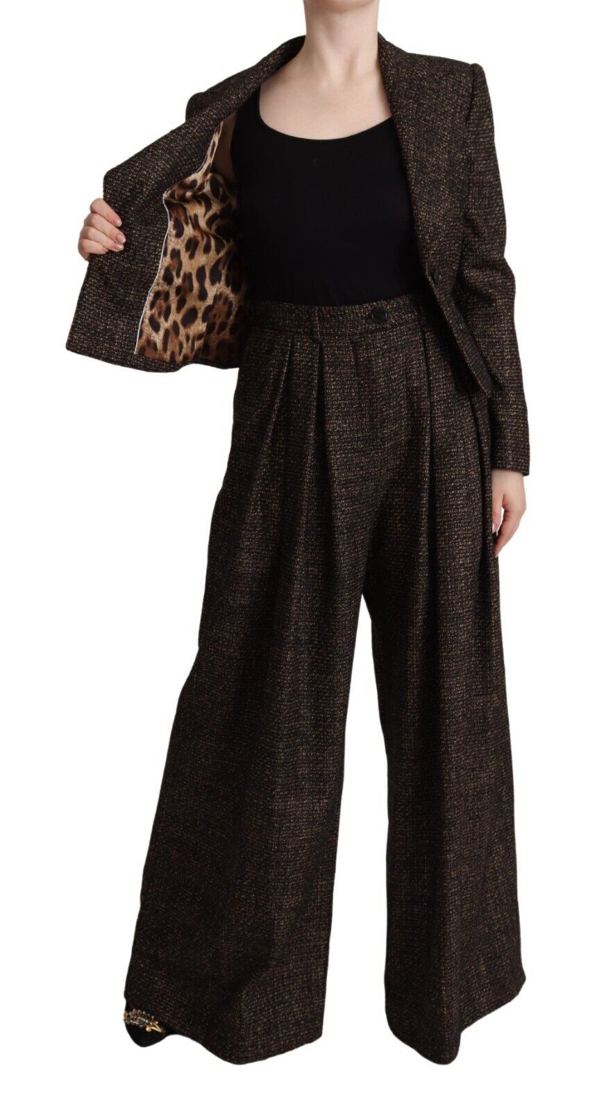 Dolce &amp; Gabbana Ensemble veste et pantalon 2 pièces en laine marron foncé à boutonnage simple