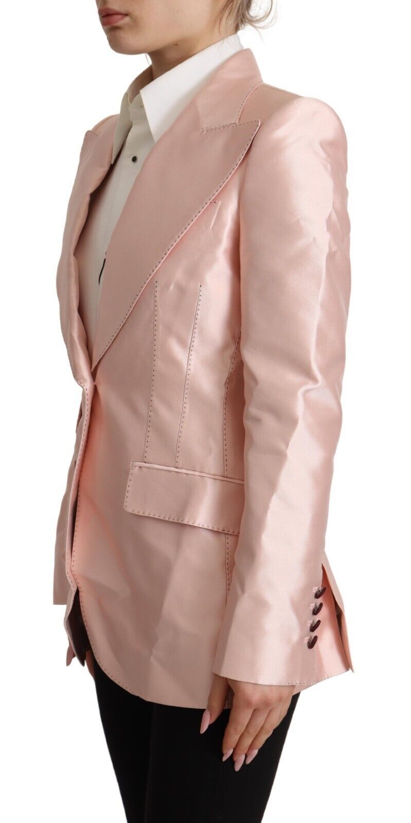 Dolce &amp; Gabbana Veste blazer à manches longues en satin rose