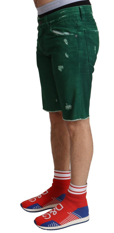 Bermuda en denim vert pour homme Dolce &amp; Gabbana en coton déchiré