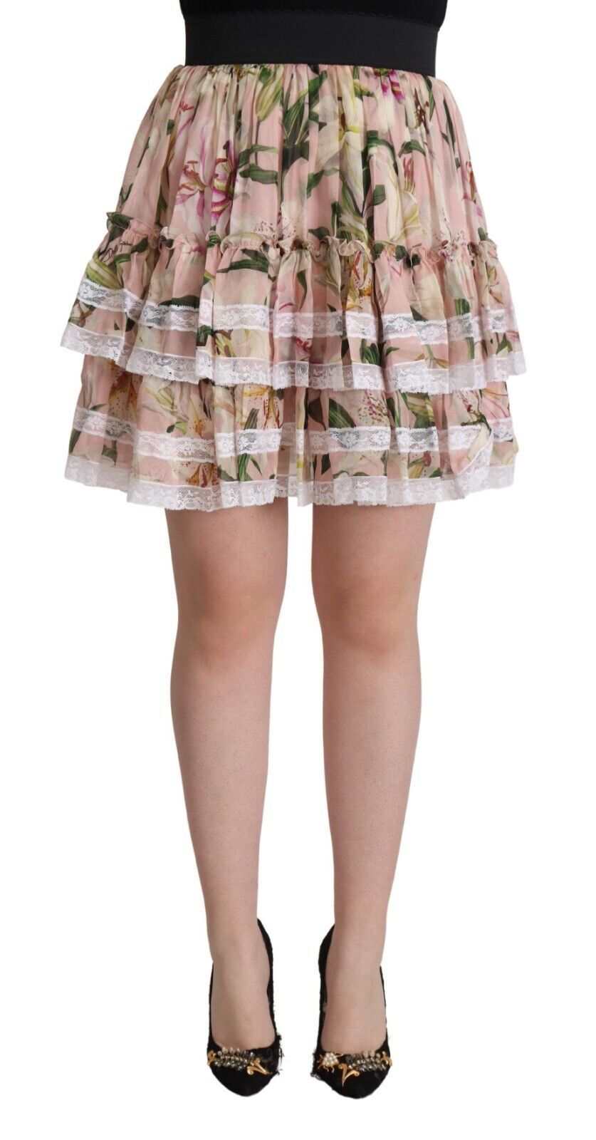 Dolce &amp; Gabbana roze lelieprint zijden mini-A-lijn rok