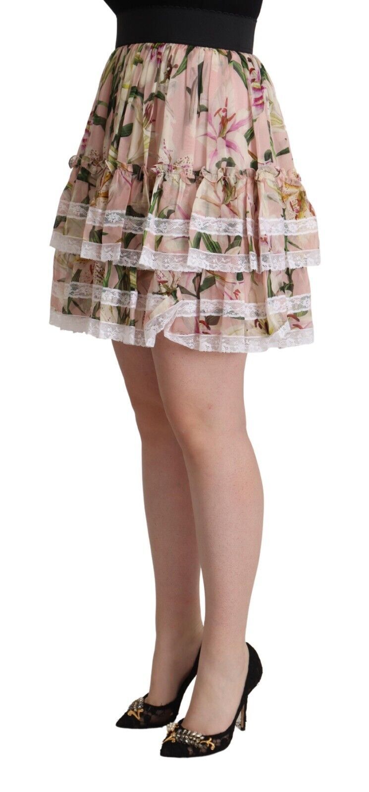 Dolce &amp; Gabbana roze lelieprint zijden mini-A-lijn rok