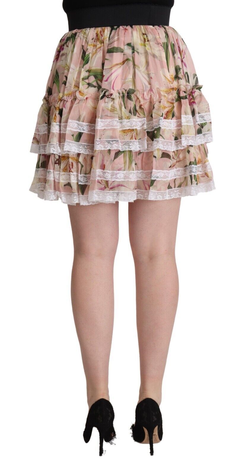 Dolce &amp; Gabbana roze lelieprint zijden mini-A-lijn rok