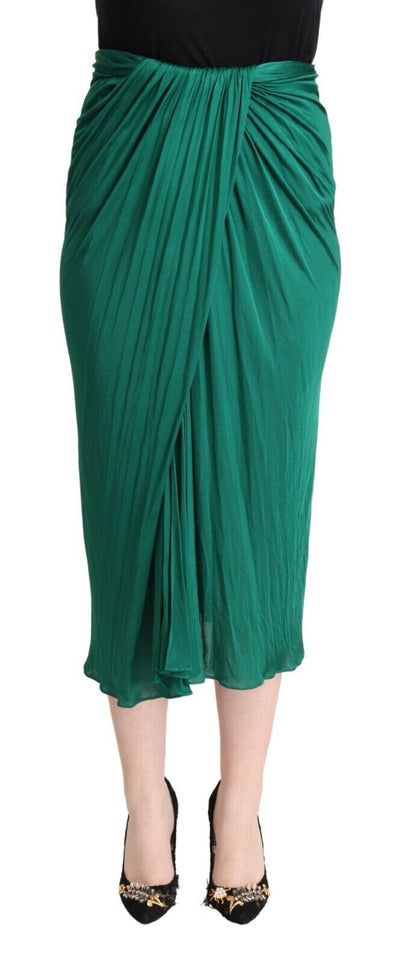 Dolce &amp; Gabbana donkergroene midi-kokerrok met hoge taille en plooien