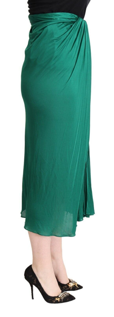 Dolce &amp; Gabbana donkergroene midi-kokerrok met hoge taille en plooien