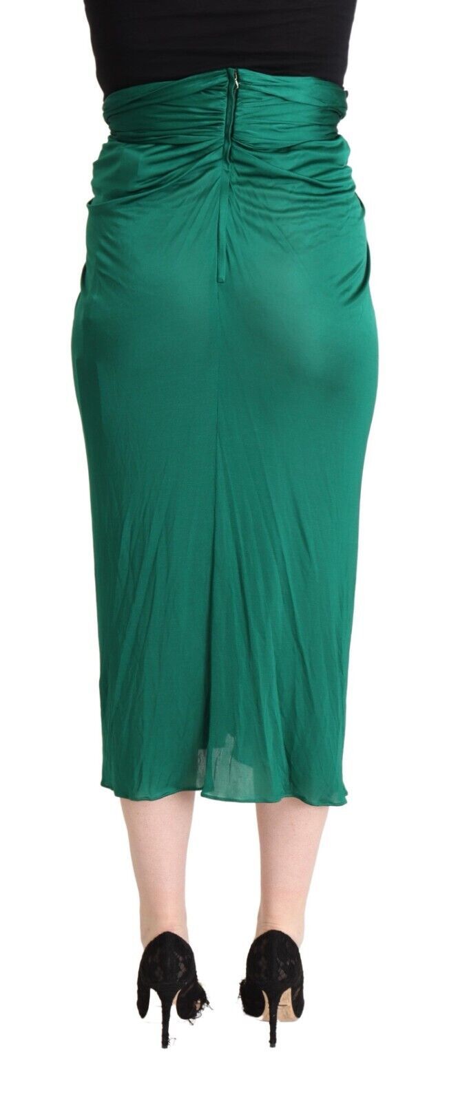 Dolce &amp; Gabbana donkergroene midi-kokerrok met hoge taille en plooien