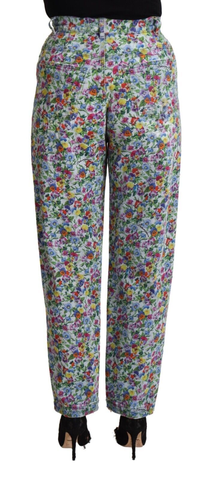 Dolce &amp; Gabbana blauwe bloemenprint hoge taille denim taps toelopende jeans
