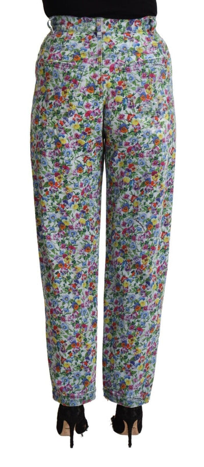 Dolce &amp; Gabbana blauwe bloemenprint hoge taille denim taps toelopende jeans