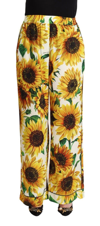 Dolce &amp; Gabbana Witte Zonnebloemprint Middelhoge Wijde Broek