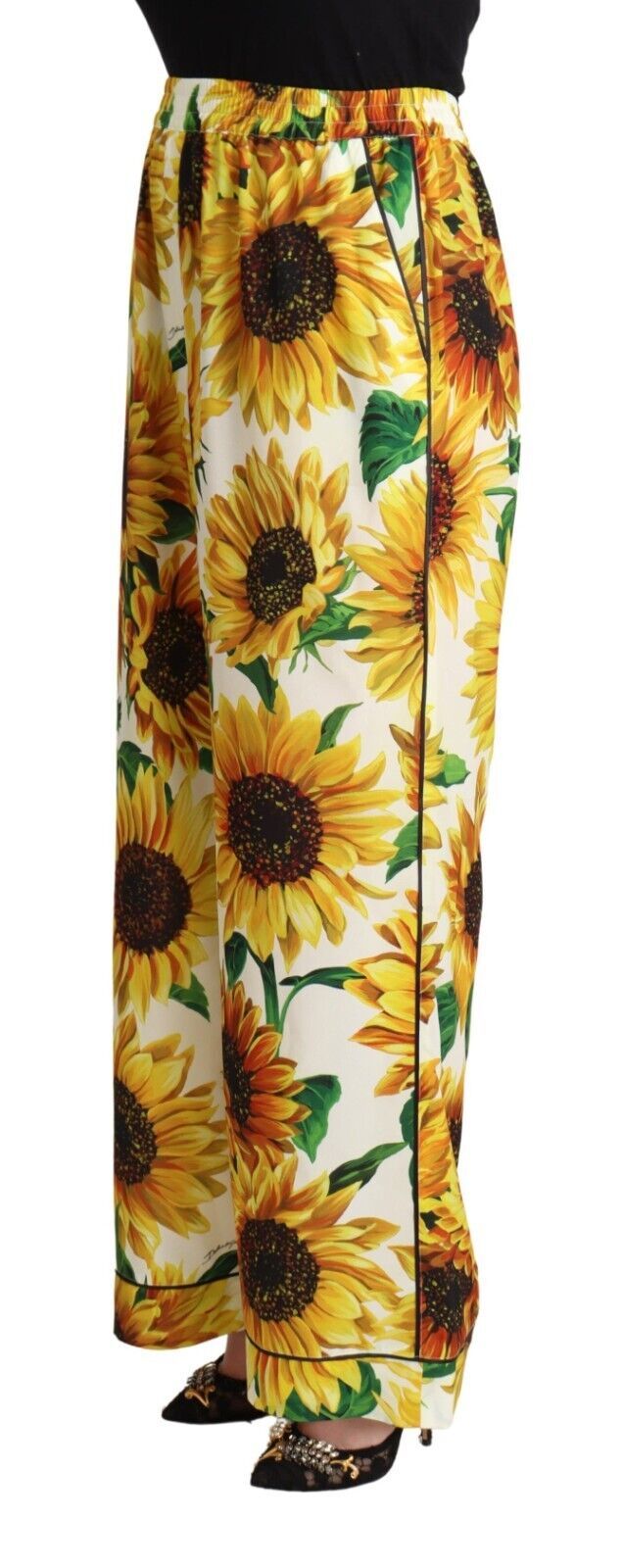 Dolce &amp; Gabbana Witte Zonnebloemprint Middelhoge Wijde Broek