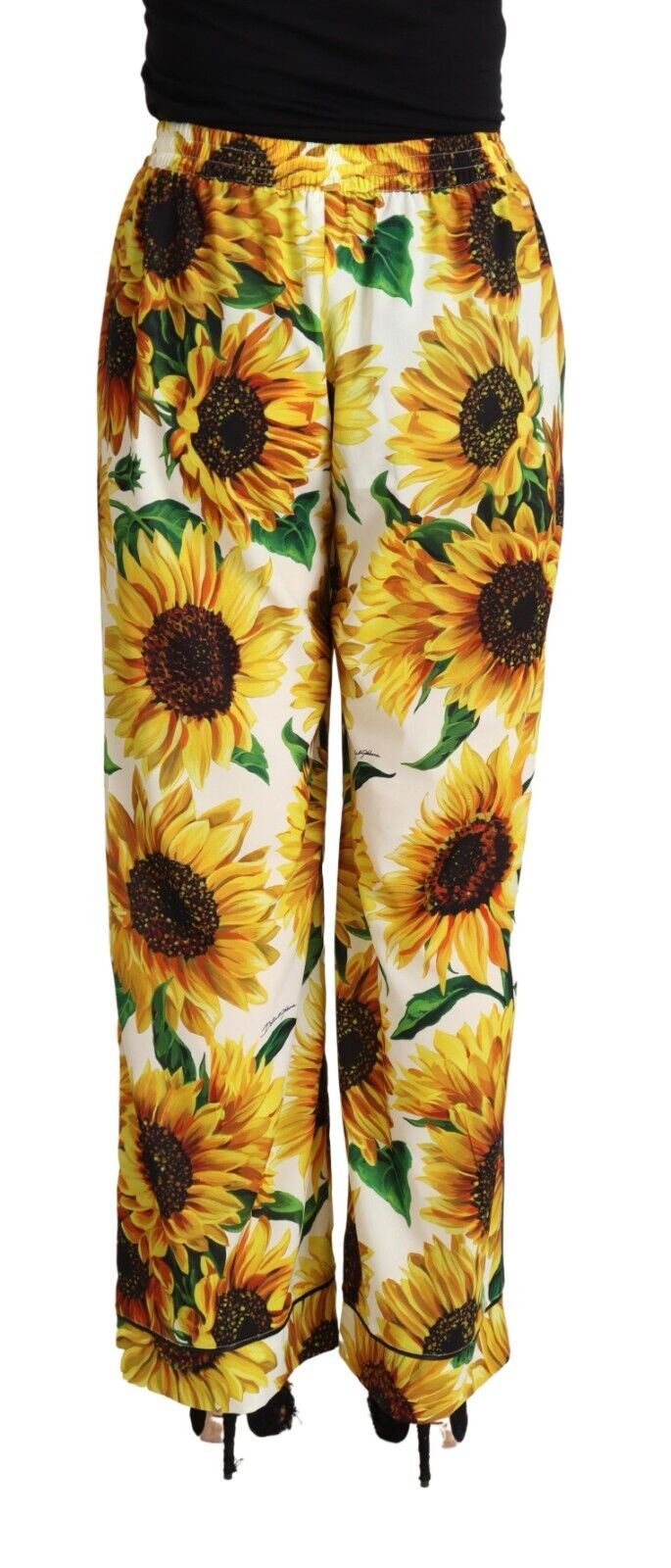 Dolce &amp; Gabbana Witte Zonnebloemprint Middelhoge Wijde Broek