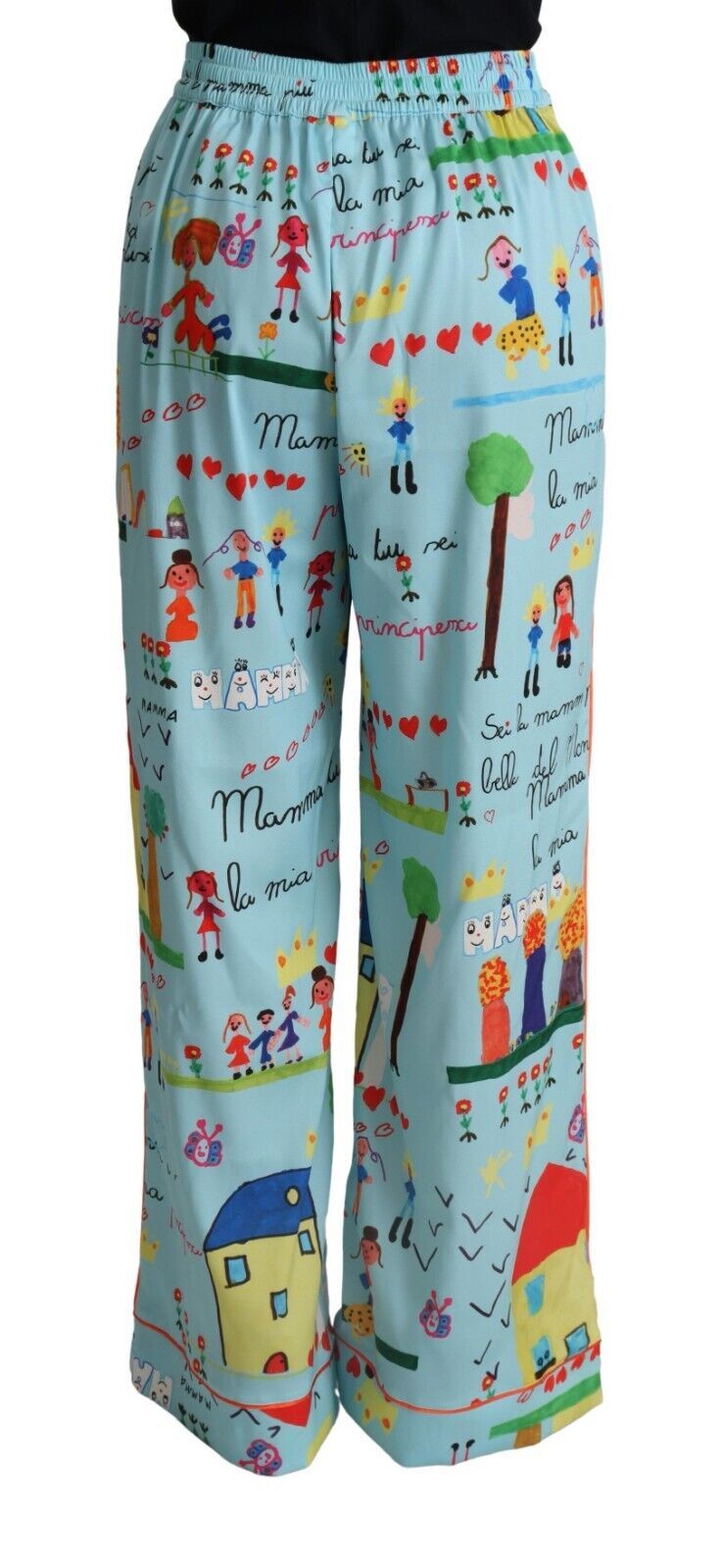 Dolce &amp; Gabbana lichtblauwe tekeningbroek met wijde pijpen en middelhoge taille