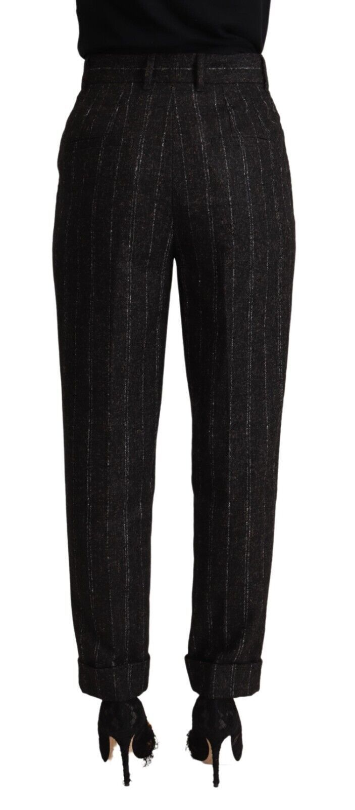 Dolce &amp; Gabbana Zwarte Gestreepte Hoge Taille Taps Toelopende Broek